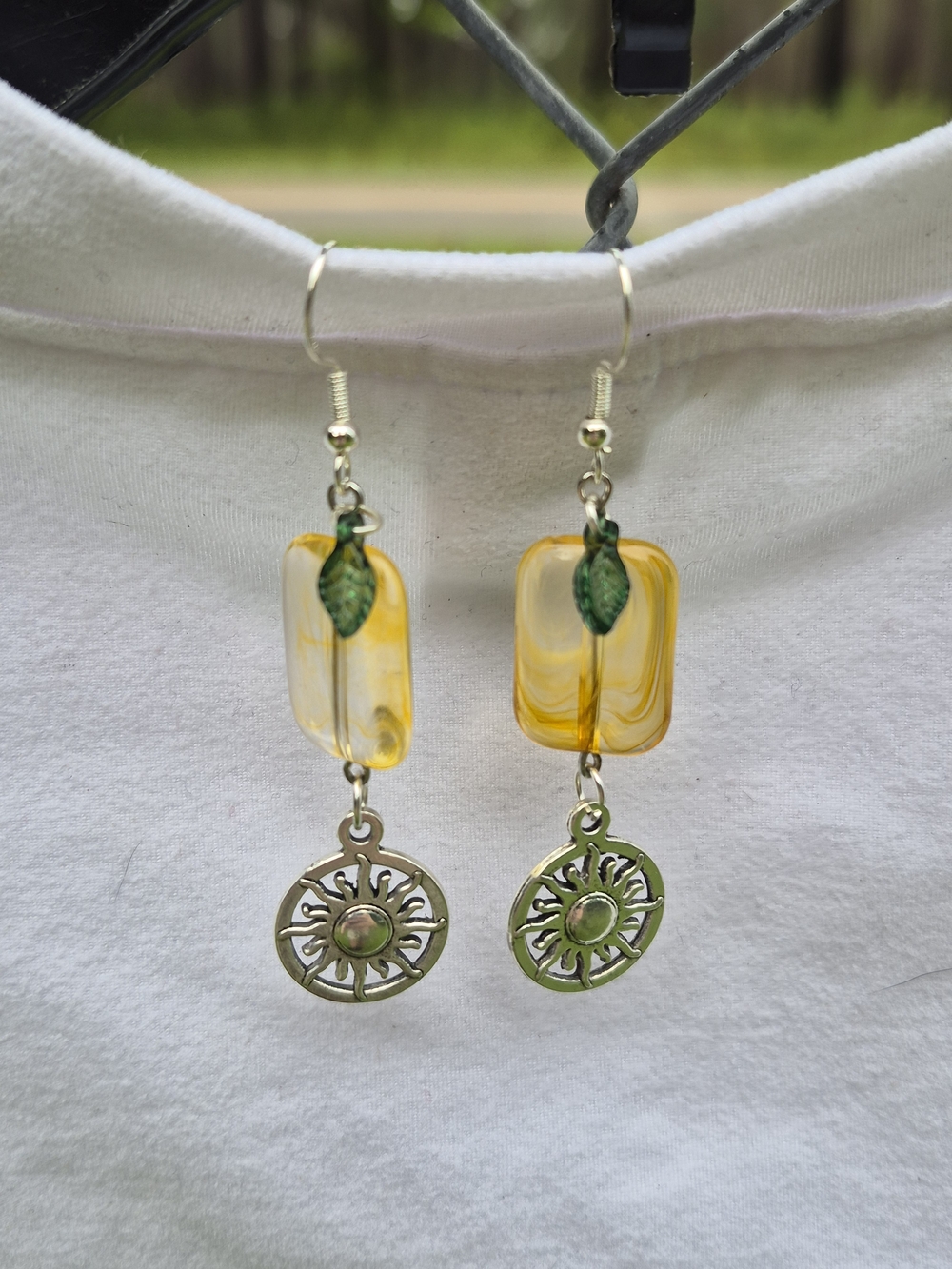Lwmon Inspired Yellow Glass Sun & Leaf Dangle Earrings - Women Jewelry